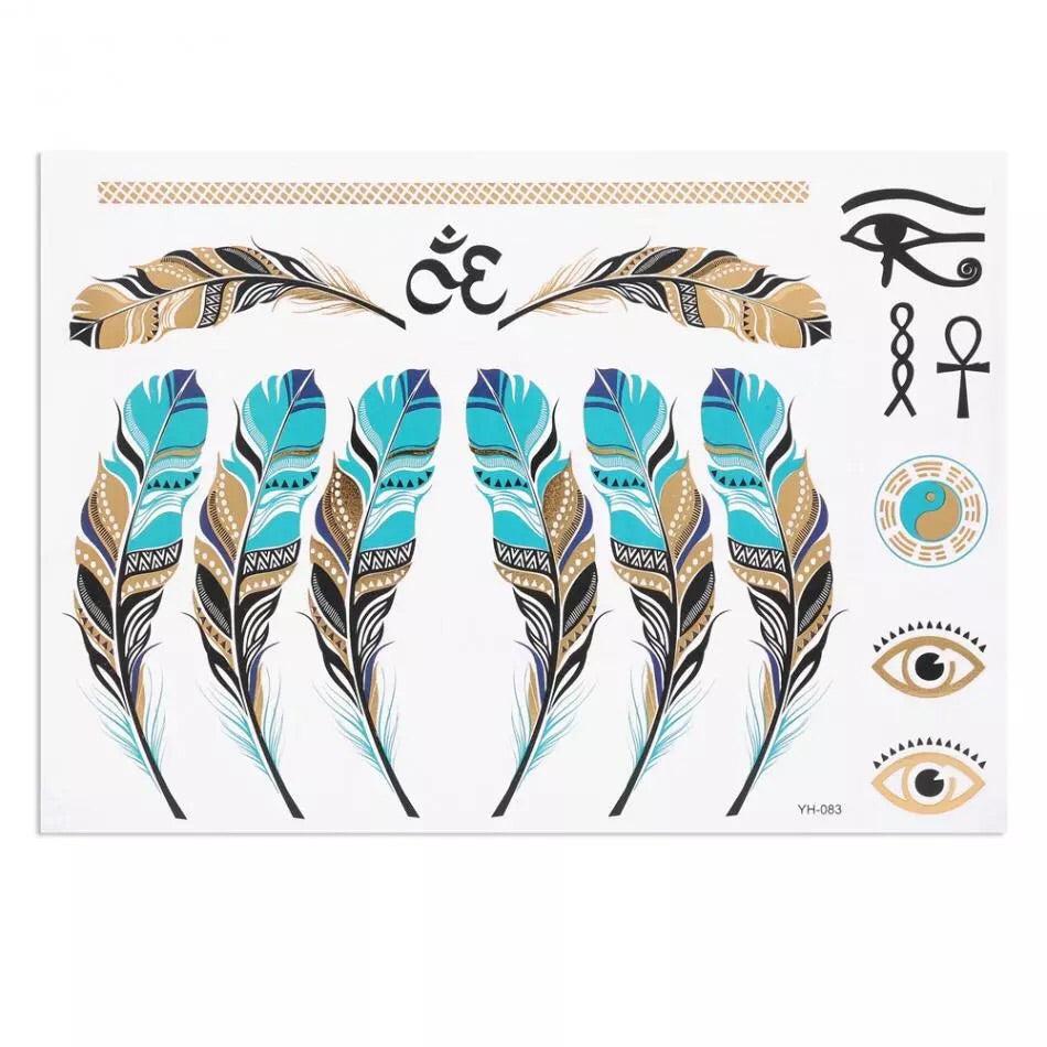 Metallic Temporary Tattoos - 6 STYLES! Feathers and Center Pieces - The Songbird Collection 