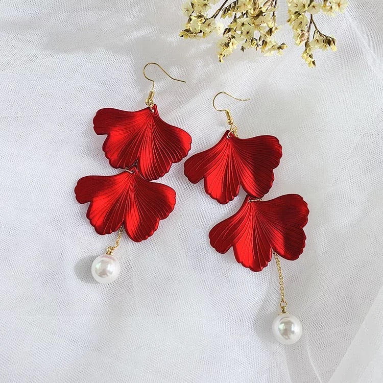 Red Velvet + White Pearl Accent Earrings - The Songbird Collection 