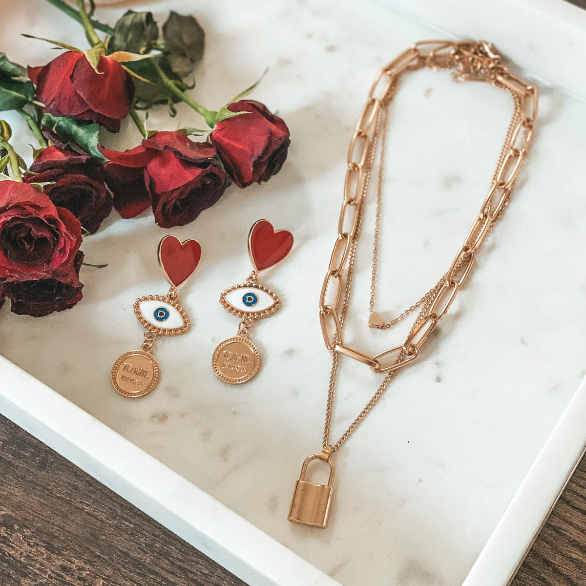 ❤️ Heart & Lock Layered Chain Necklace - LOW STOCK! - The Songbird Collection 