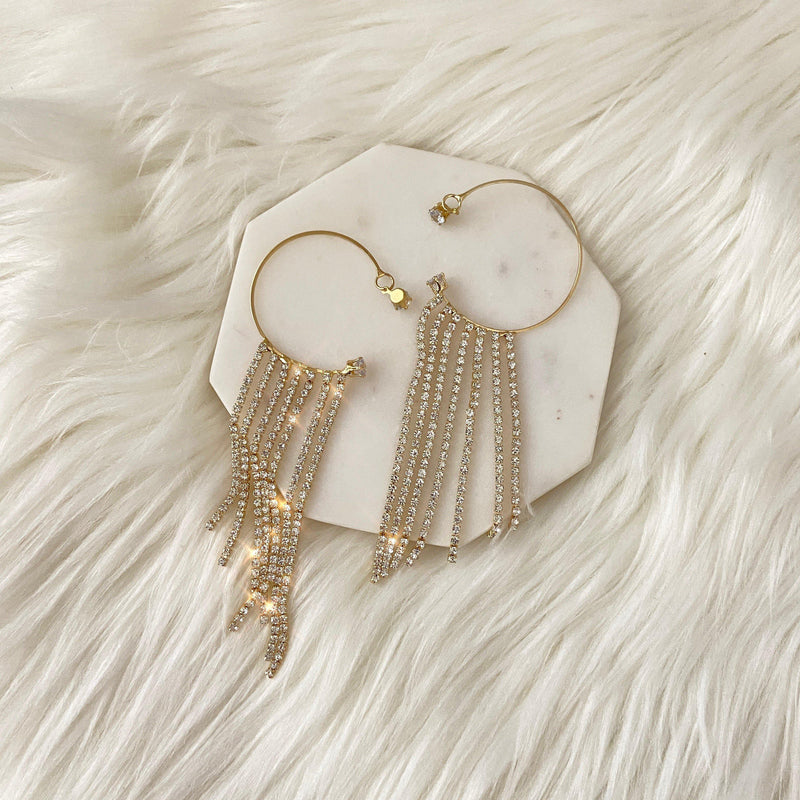 Paris Amour Rhinestone Hoop + Tassel Ear Cuff-Earrings-The Songbird Collection