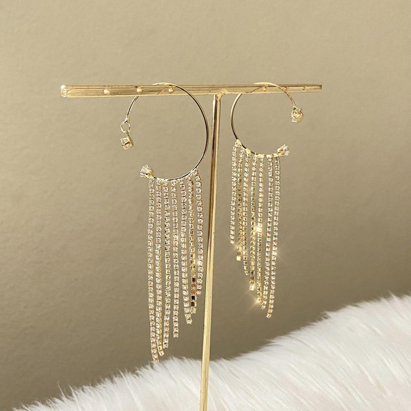 Paris Amour Rhinestone Hoop + Tassel Ear Cuff-Earrings-The Songbird Collection