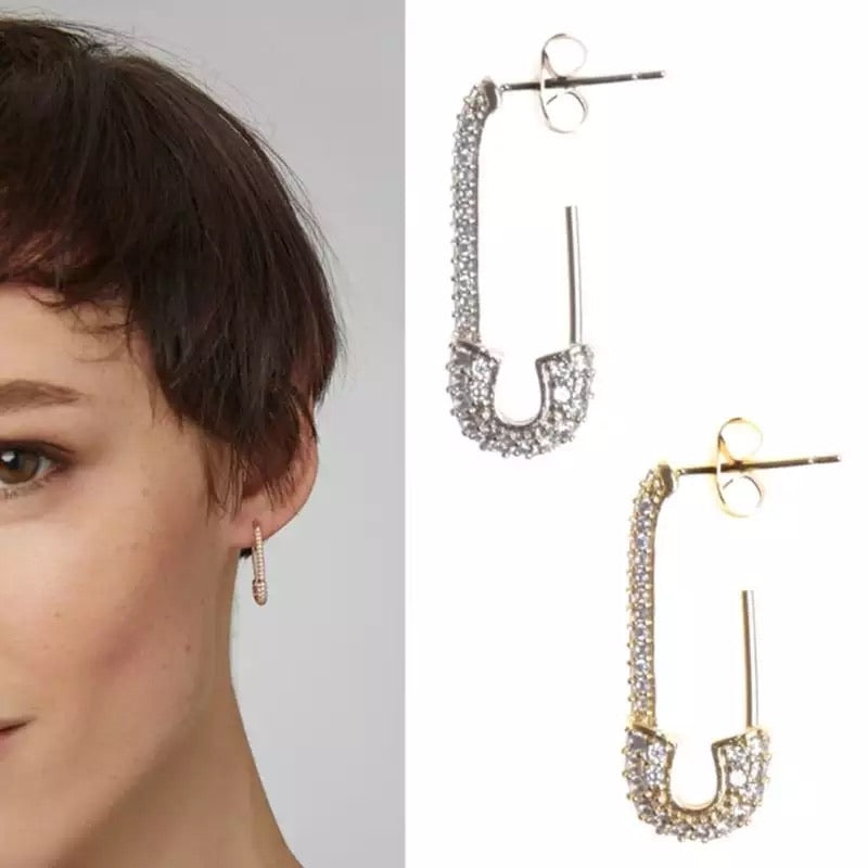 Glitz Safety Pin Earrings - As Seen on Celebrities! - The Songbird Collection 