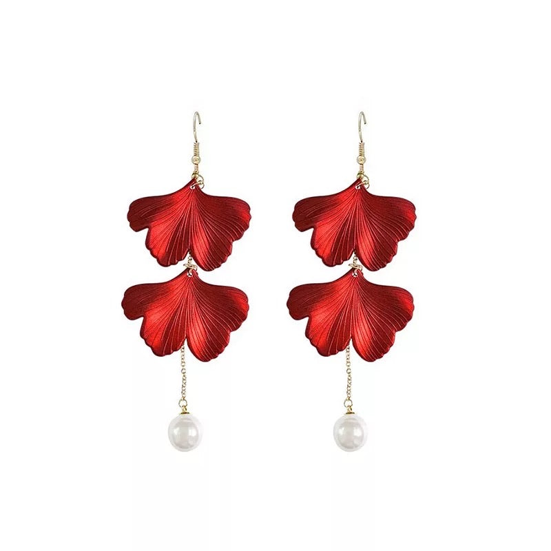 Red Velvet + White Pearl Accent Earrings - The Songbird Collection 