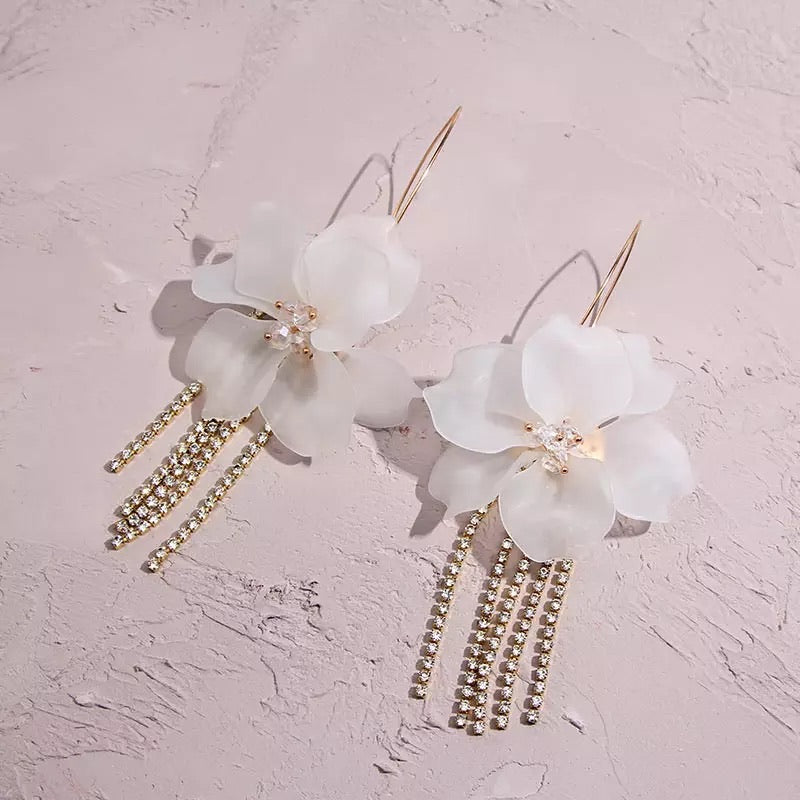 Penelope Flower & Rhinestone Tassel Earrings - The Songbird Collection 