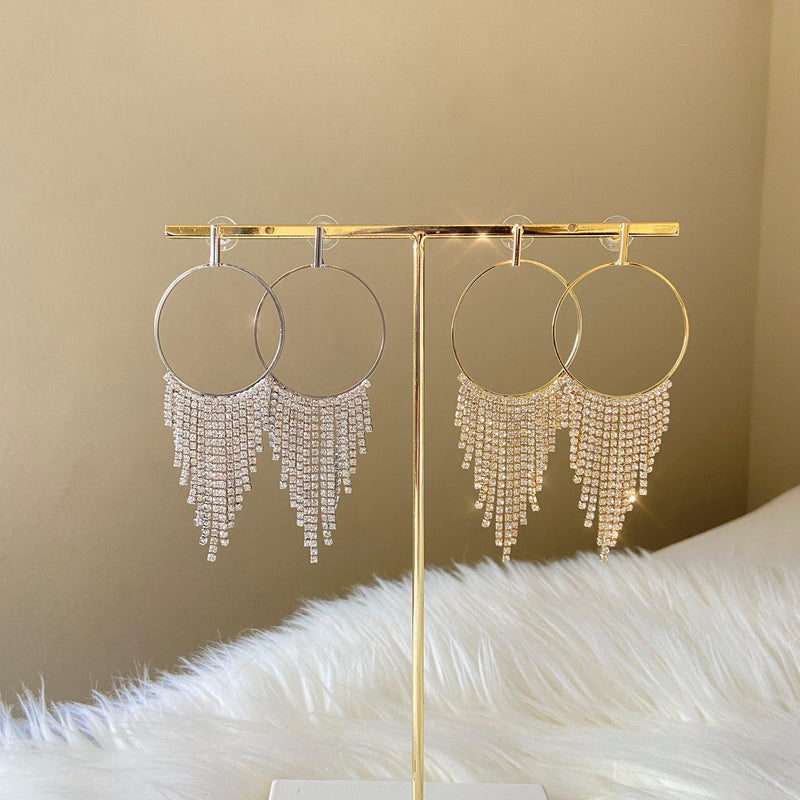 RiRi Rhinestone Hoop + Tassel Earrings - The Songbird Collection 