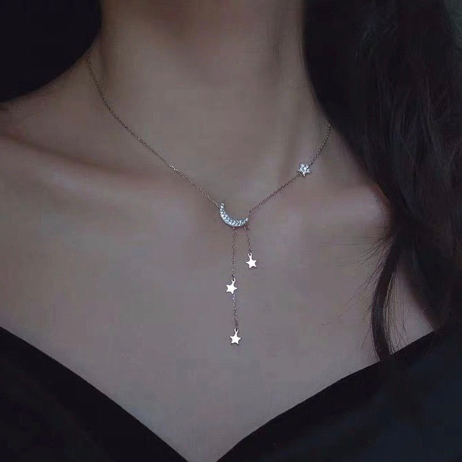 Moonbeam & Star Drop 925 Sterling Silver Necklace-Necklaces-The Songbird Collection