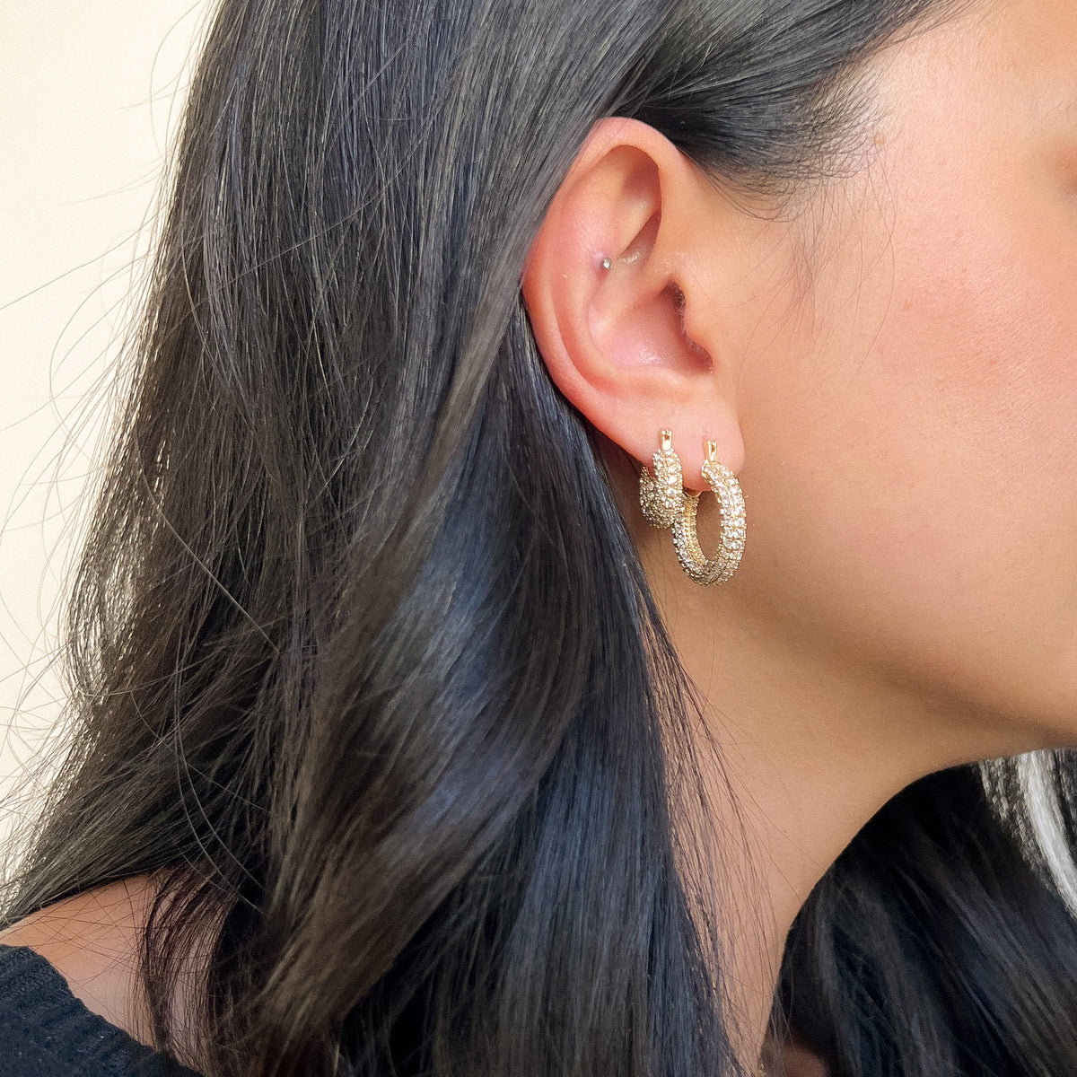 Ella Crystal Studded Hoop Earrings-Earrings-The Songbird Collection