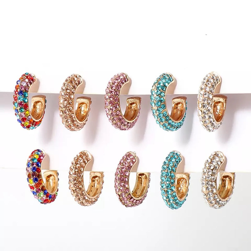 Stella Rhinestone Studded Hoop Earrings-Earrings-The Songbird Collection