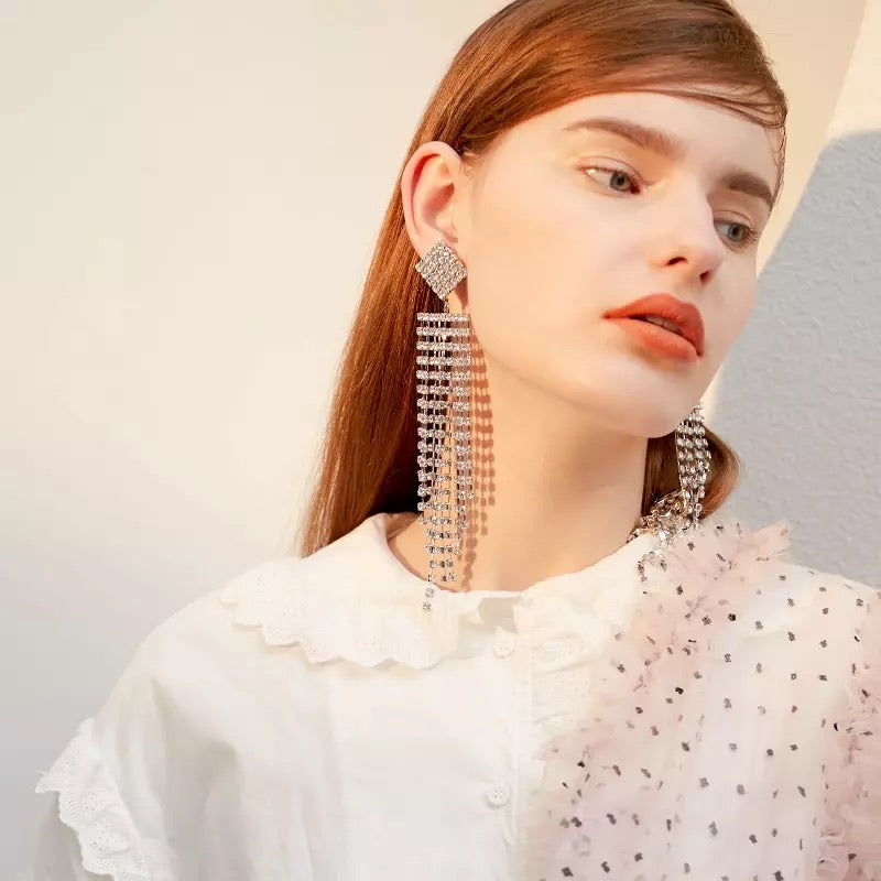 Square  Rhinestone Duster Earrings - The Songbird Collection 