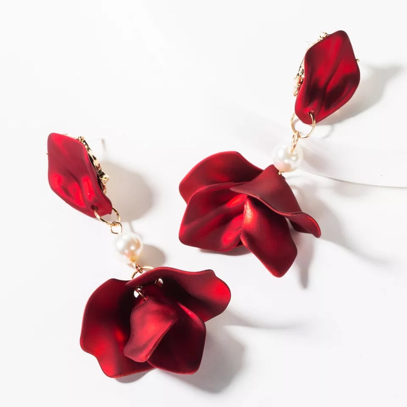 Red Velvet + White Pearl Accent Earrings - The Songbird Collection 