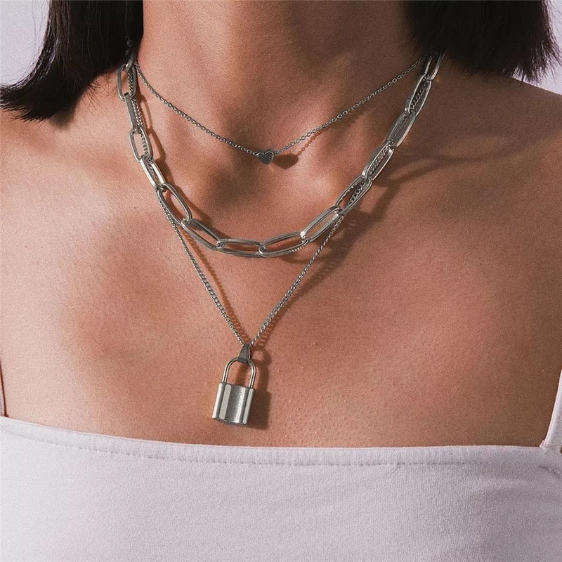 ❤️ Heart & Lock Layered Chain Necklace - LOW STOCK! - The Songbird Collection 