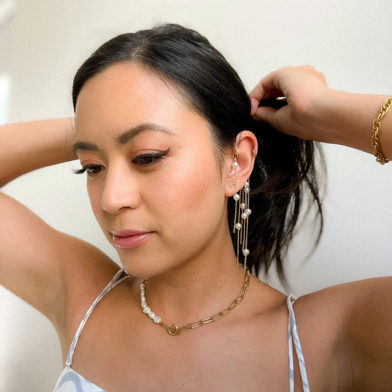 Chandelier Pearls Ear Cuff-Earrings-The Songbird Collection