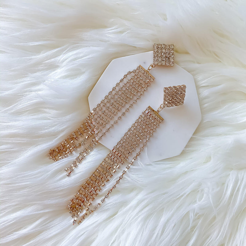 Square  Rhinestone Duster Earrings - The Songbird Collection 