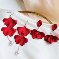 Red Velvet + White Pearl Accent Earrings - The Songbird Collection 