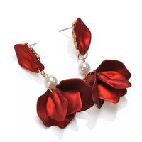 Red Velvet + White Pearl Accent Earrings - The Songbird Collection 