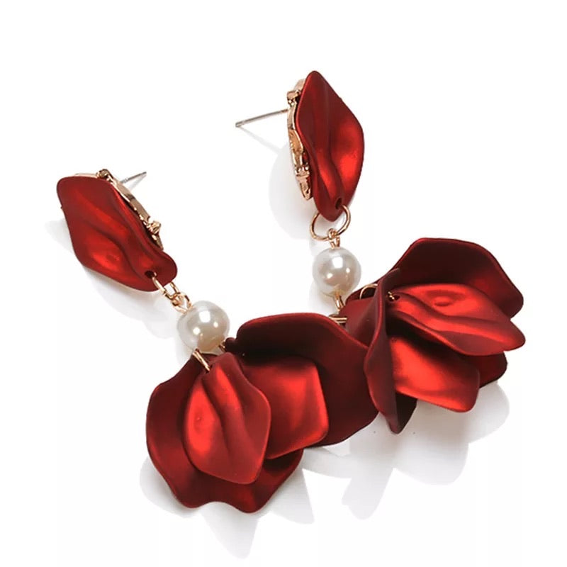 Red Velvet + White Pearl Accent Earrings - The Songbird Collection 