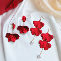 Red Velvet + White Pearl Accent Earrings - The Songbird Collection 