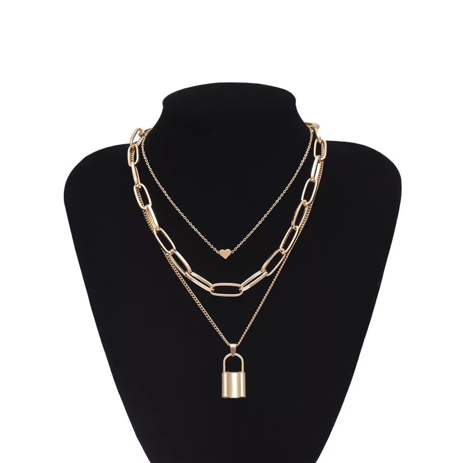 ❤️ Heart & Lock Layered Chain Necklace - LOW STOCK! - The Songbird Collection 