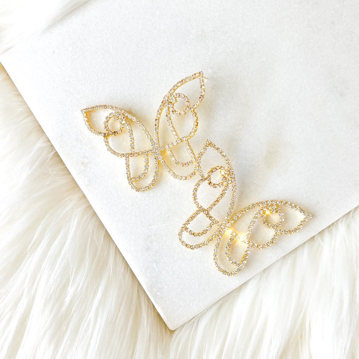 Rhinestone Butterfly Statement Earrings-Earrings-The Songbird Collection