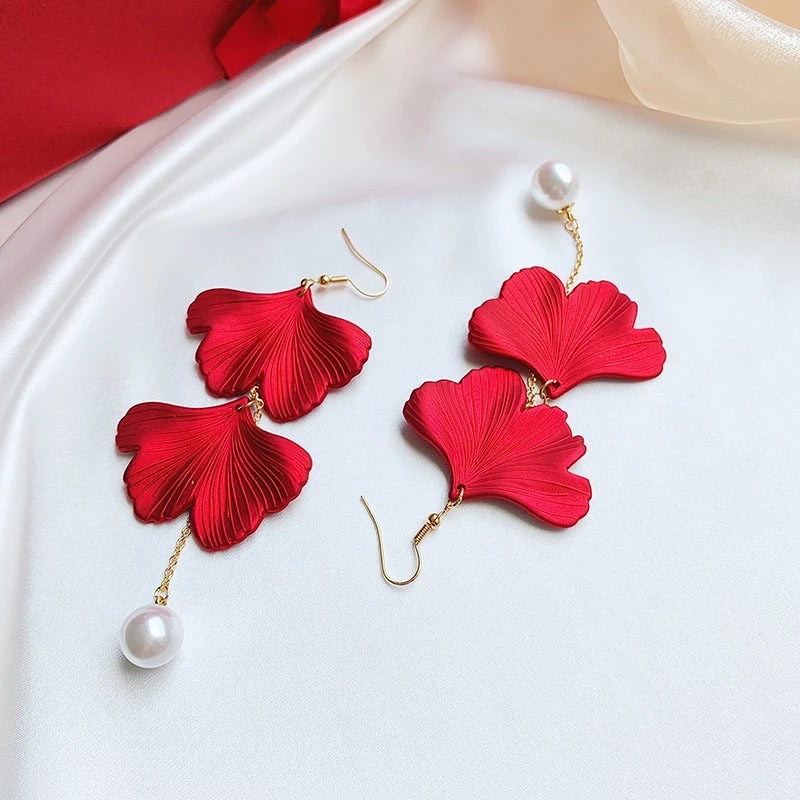 Red Velvet + White Pearl Accent Earrings - The Songbird Collection 