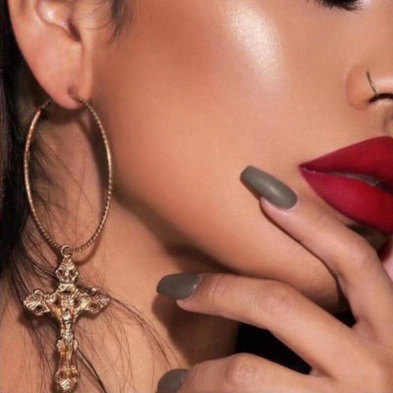 Baroque Cross Hoop Earrings - RESTOCKED! - The Songbird Collection 