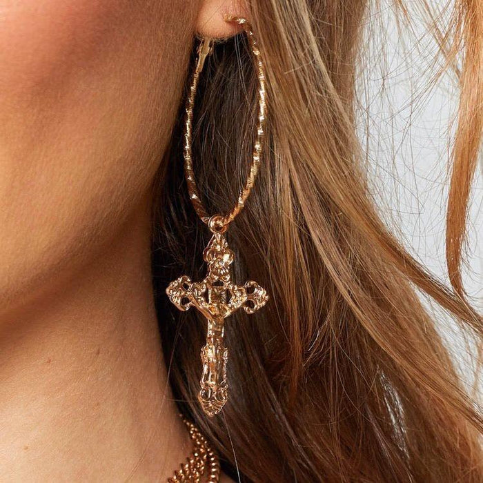 Baroque Cross Hoop Earrings - RESTOCKED! - The Songbird Collection 