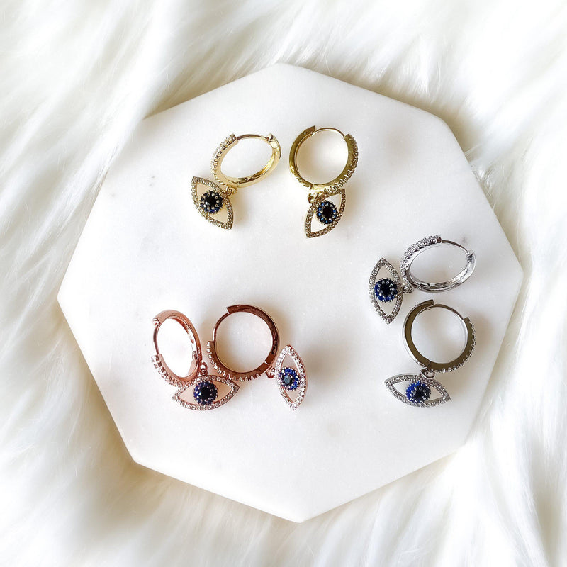 Blue Eye Huggies-Earrings-The Songbird Collection