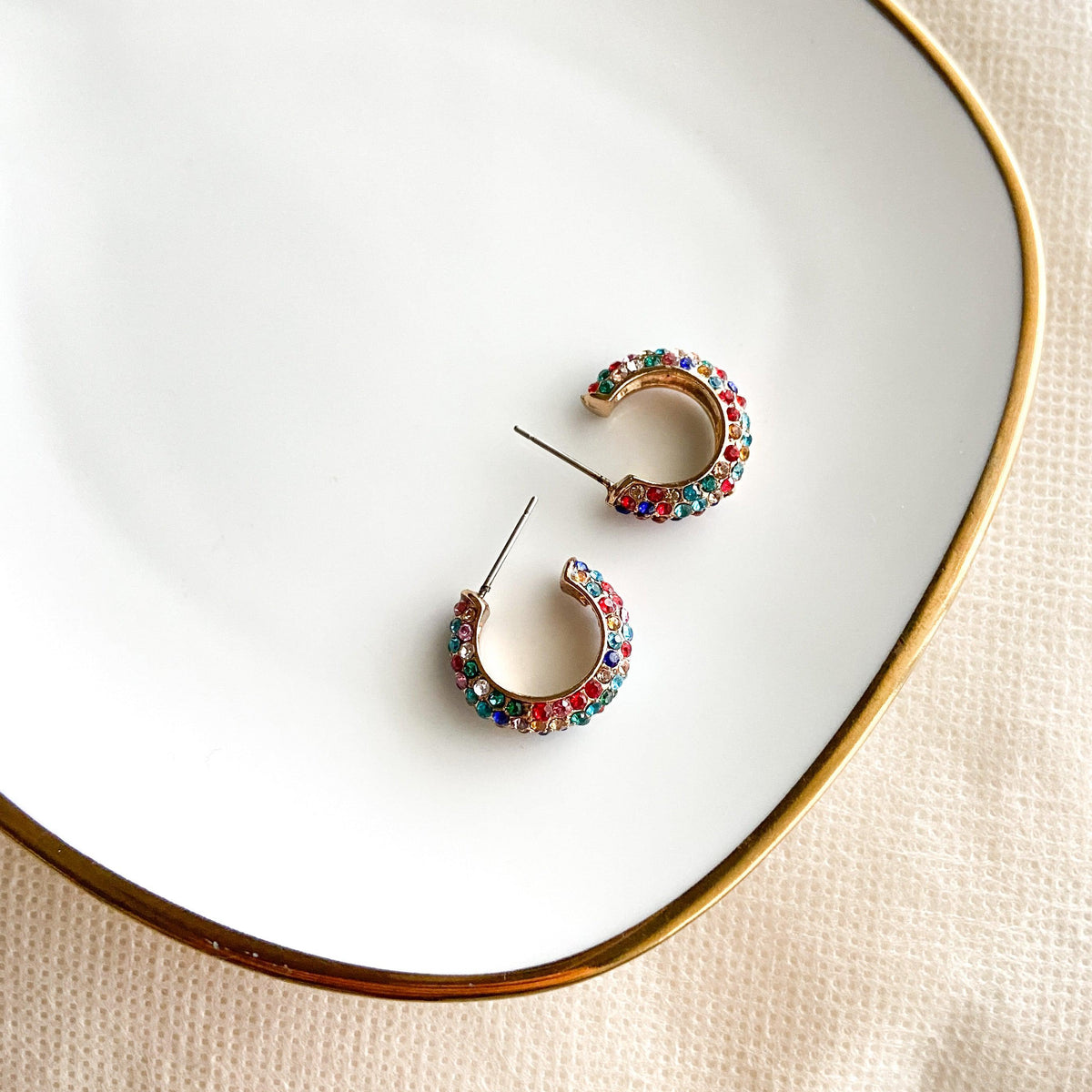 Stella Rhinestone Studded Hoop Earrings-Earrings-The Songbird Collection