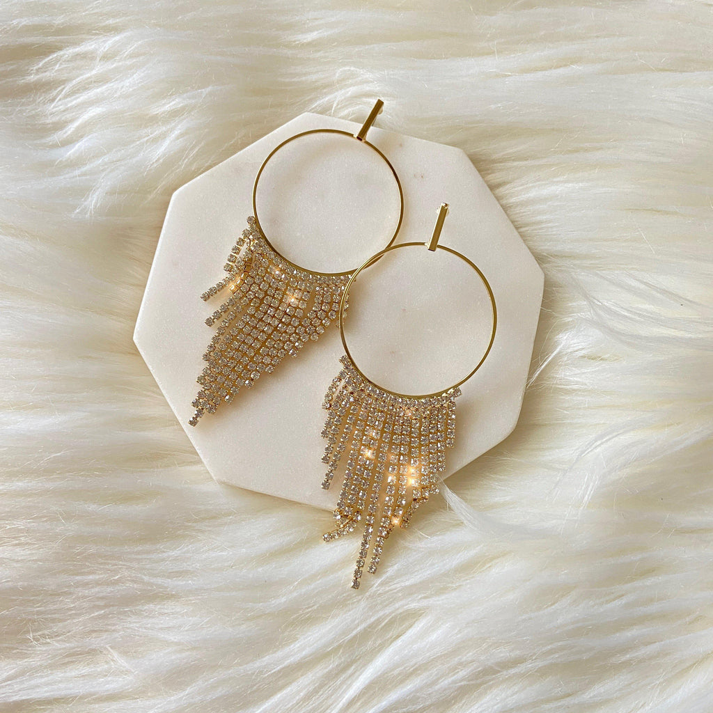 RiRi Rhinestone Hoop + Tassel Earrings - The Songbird Collection 