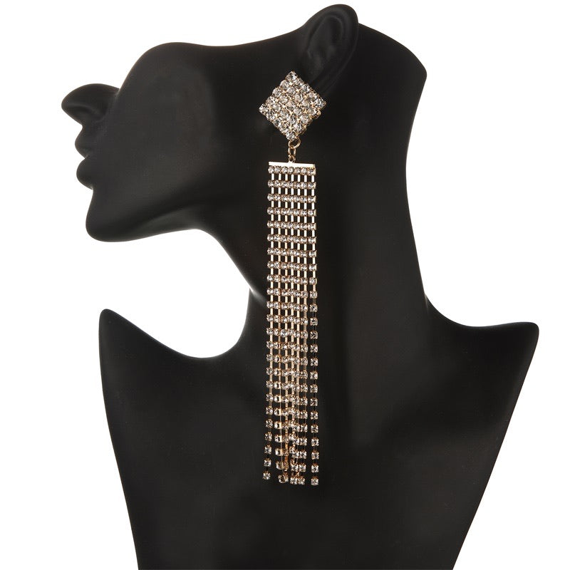 Square  Rhinestone Duster Earrings - The Songbird Collection 