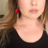 Red Velvet & Rhinestone Drop Earrings - 4️⃣ LEFT! - The Songbird Collection 