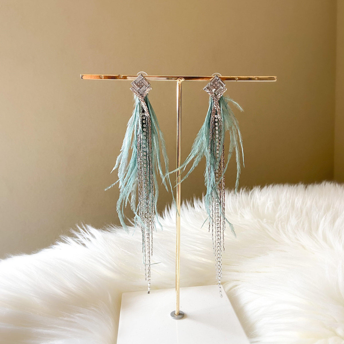 Feather & Rhinestone Duster Earrings - The Songbird Collection 