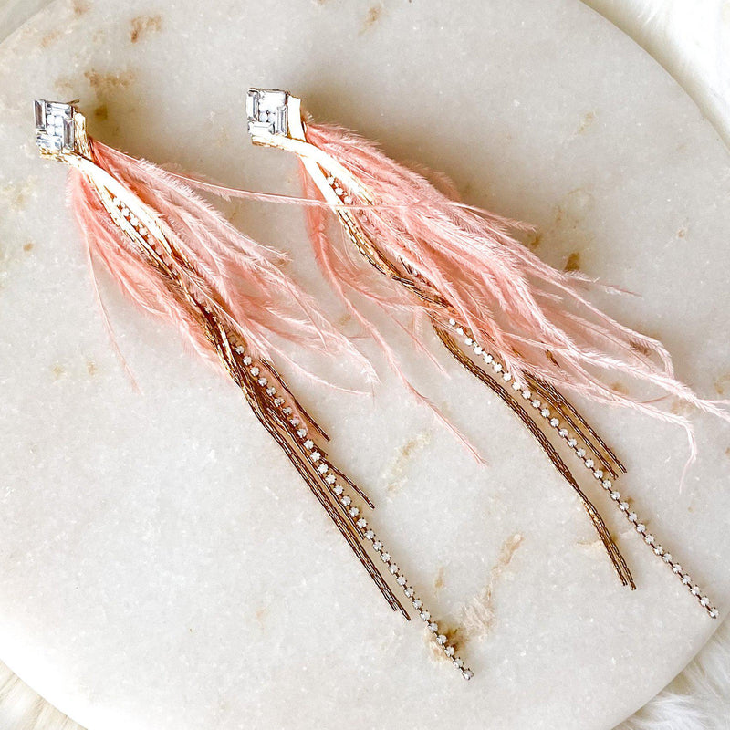 Feather & Rhinestone Duster Earrings - The Songbird Collection 