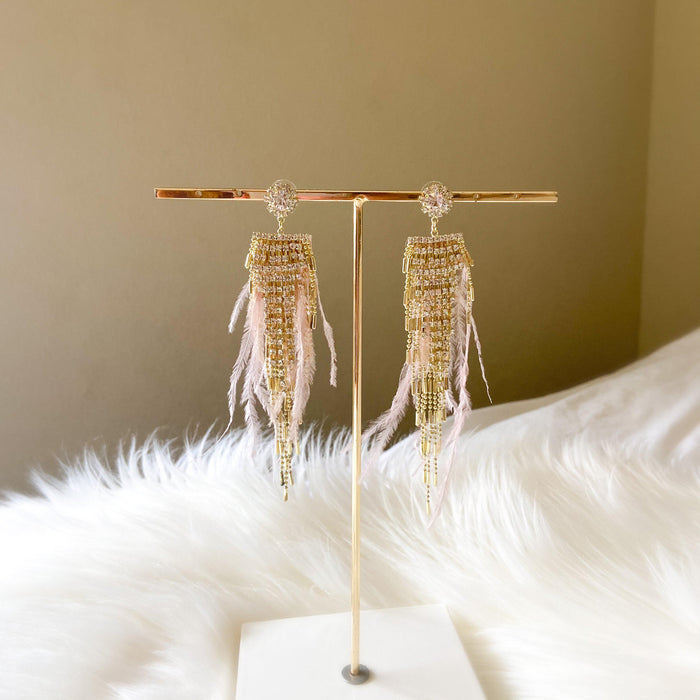 Lavish Feather & Rhinestone Earrings-Earrings-The Songbird Collection