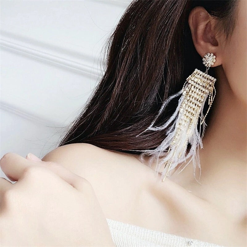 Lavish Feather & Rhinestone Earrings - LOW STOCK! - The Songbird Collection 