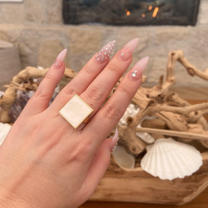 Pearlescent Ivory Square Ring - 7 LEFT! - The Songbird Collection 