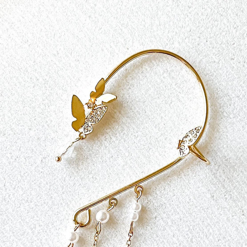 Butterfly and Pearls Ear Cuff-Earrings-The Songbird Collection