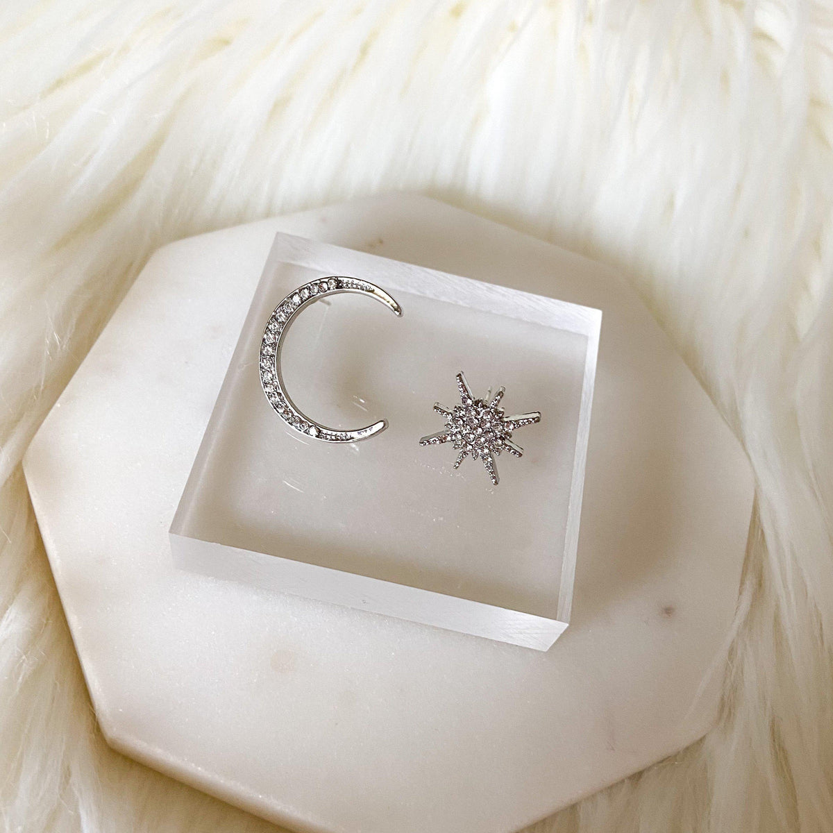 Twinkle Star & Moon Asymmetric Stud Earrings-Earrings-The Songbird Collection