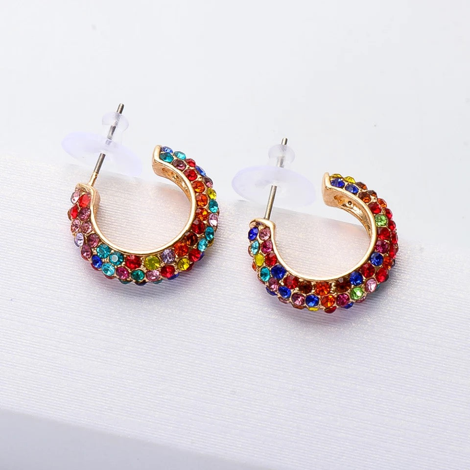Stella Rhinestone Studded Hoop Earrings-Earrings-The Songbird Collection