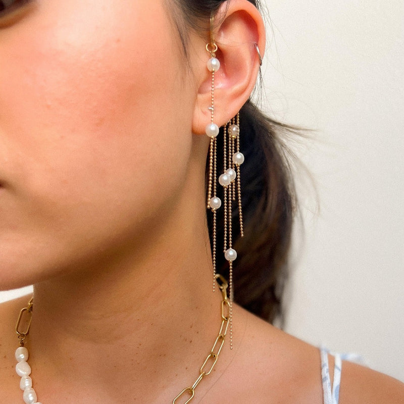 Chandelier Pearls Ear Cuff-Earrings-The Songbird Collection