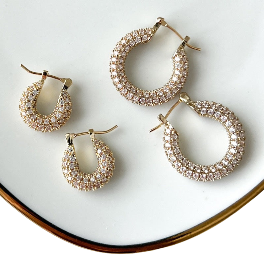 Ella Crystal Studded Hoop Earrings-Earrings-The Songbird Collection