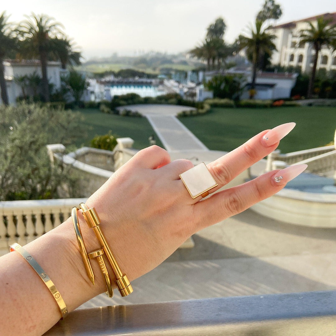 Pearlescent Ivory Square Ring - 7 LEFT! - The Songbird Collection 