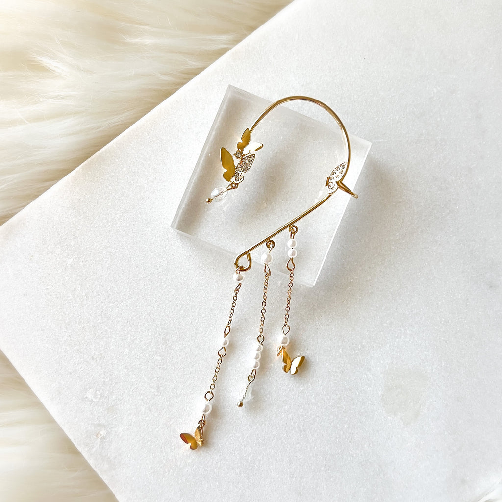 Butterfly and Pearls Ear Cuff-Earrings-The Songbird Collection