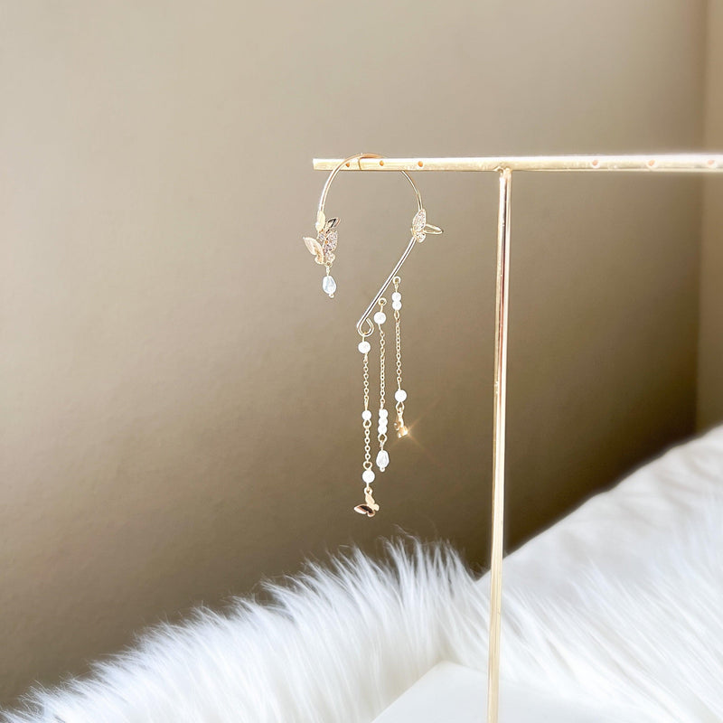 Butterfly and Pearls Ear Cuff-Earrings-The Songbird Collection