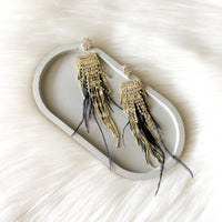 Lavish Feather & Rhinestone Earrings-Earrings-The Songbird Collection