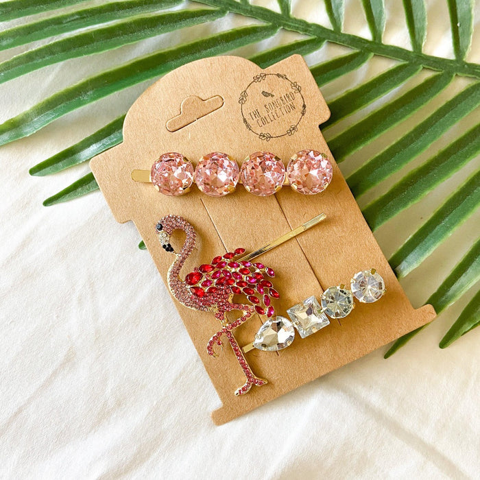 Pink Flamingo Glitz Hair Pin Set - 10 LEFT - The Songbird Collection 