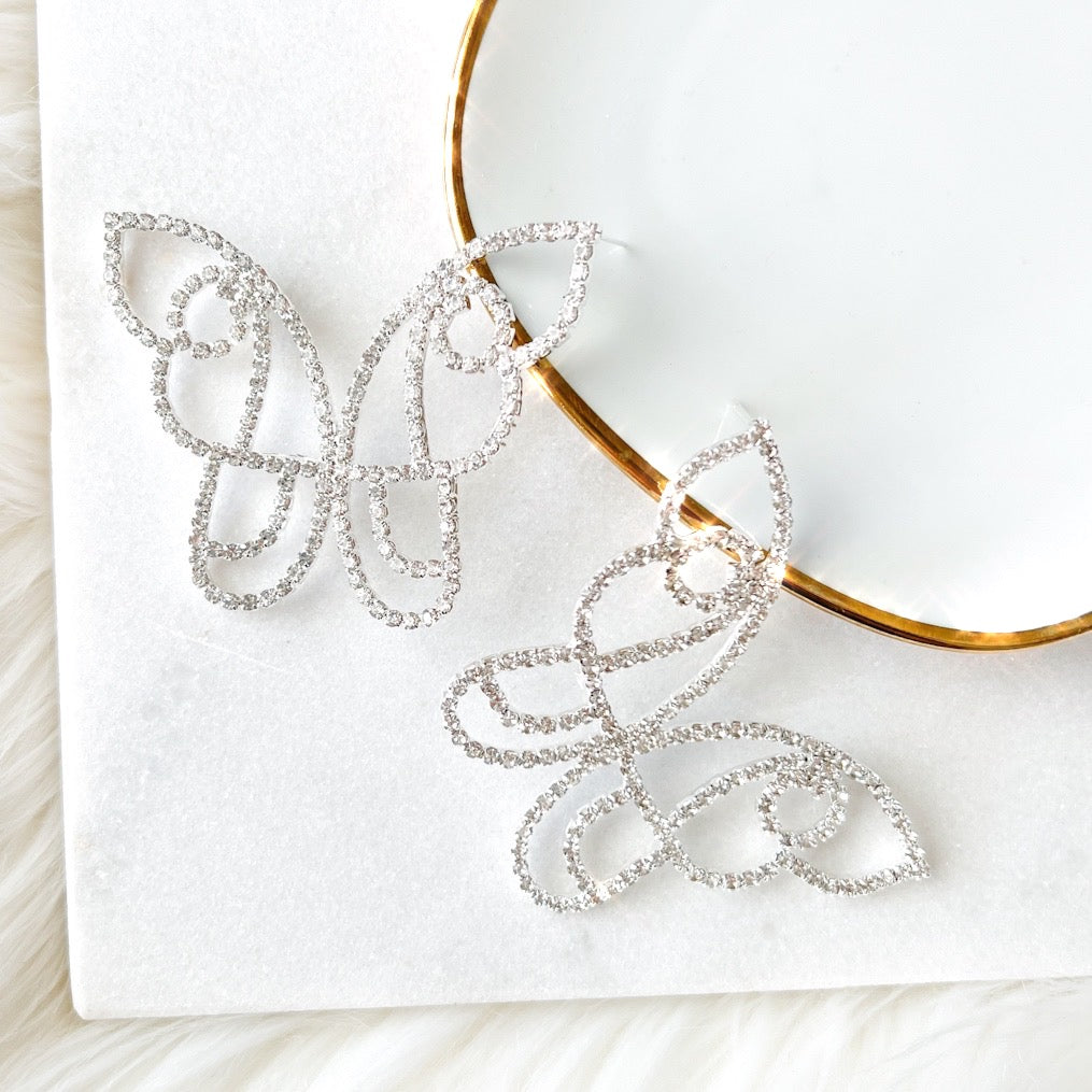 Rhinestone Butterfly Statement Earrings-Earrings-The Songbird Collection