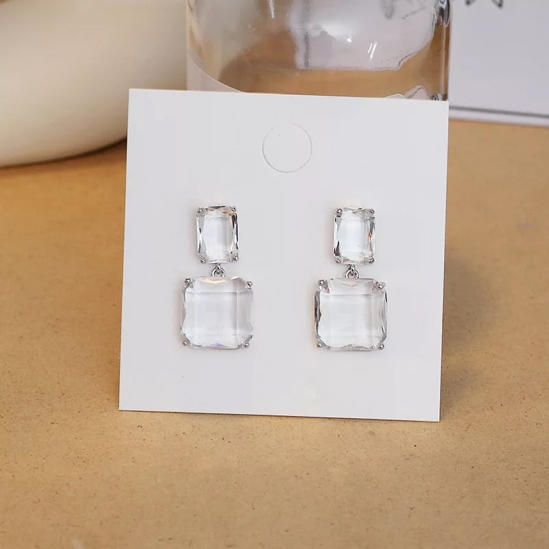 Squared Glass Gem Earrings - Now in SILVER too! - The Songbird Collection 