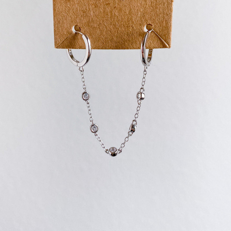 Bebe Bejeweled Chain Link Huggie Earring - 925 Sterling Silver-Earrings-The Songbird Collection