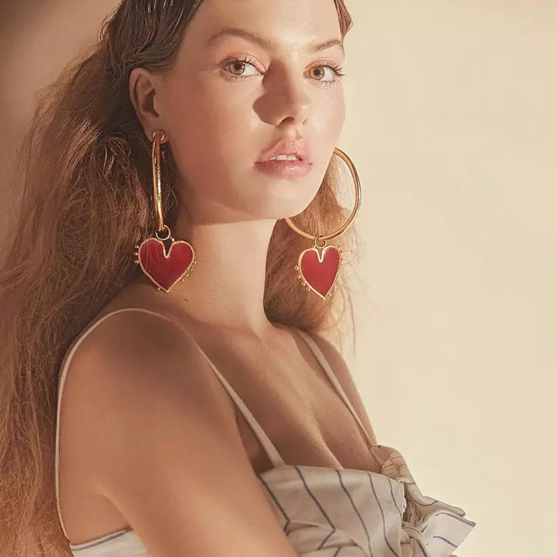 Red Heart Hoop Earrings - 2 Styles! - The Songbird Collection 